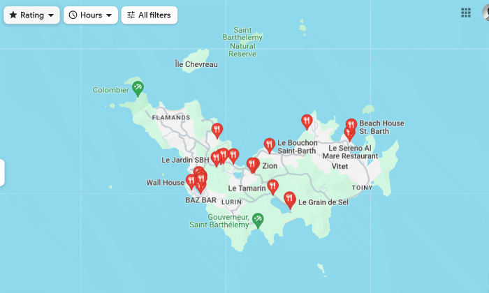 st barts restaurants map